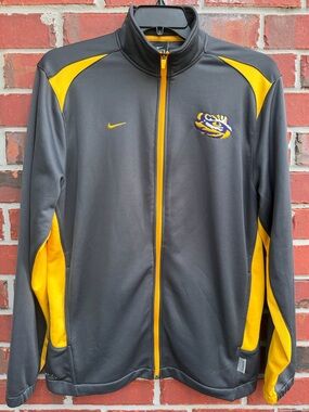 Nike Dri-Fit LSU Tigers M Gray & Yellow Performance Full-Zip Track Jacket F5